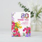 Floral 80. Geburtstag - Elegantes Gartendesign Dankeskarte (Stehend Vorderseite)