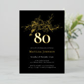 Floral 80. Geburtstag Gold Foil Einladung (Stehend vorne)