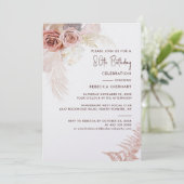 Floral 80. Geburtstag Pampas Grass Party Einladung (Stehend Vorderseite)