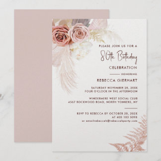 Floral 80. Geburtstag Pampas Grass Party Einladung