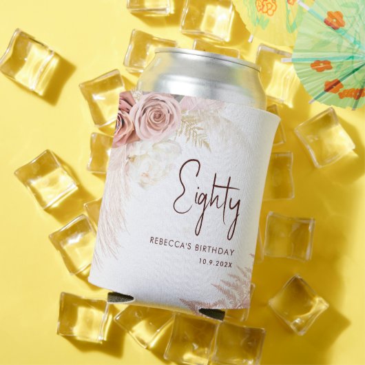 Floral 80. Geburtstag Pampas Grass Personalisiert Dosenkühler (In Situ Sommer)