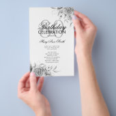 Floral 80. Geburtstag Programm Silver mit Menü (Handgriff)