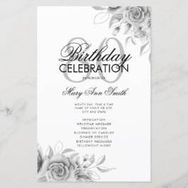 Floral 80. Geburtstag Programm Silver mit Menü