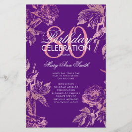 Floral 80. Geburtstag Rose Gold Lila Menü