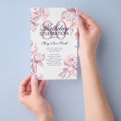 Floral 80. Geburtstag Rose Gold Menü (Handgriff)
