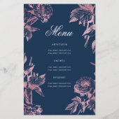 Floral 80. Geburtstag Rose Gold Navy Menü (Rückseite)