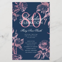 Floral 80. Geburtstag Rose Gold Navy Menü