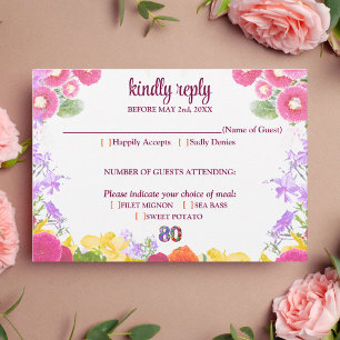Floral 80. Geburtstag RSVP Karte 80 elegant