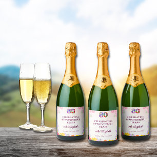 Floral 80. Geburtstagsflasche 80 Jahre Party Schaumweinetikett
