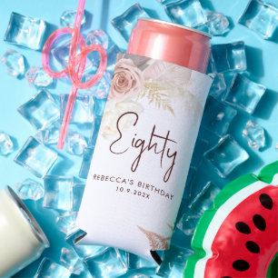 Floral 80. Geburtstagsparty Personalisiert Selters Dosenkühler