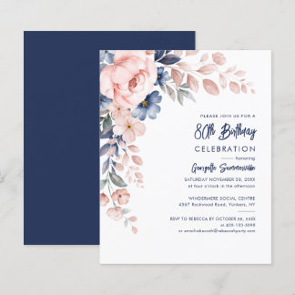 Floral 80. Geburtstagsparty Rosa Foliage Einladung