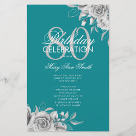 Floral 80. Geburtstagsprogramm Silver Aquamarin mi Flyer
