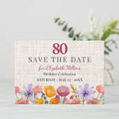 Floral 80th Birthday Save the Date - Garden Party Einladung (Stehend Vorderseite)