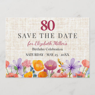Floral 80th Birthday Save the Date - Garden Party Einladung