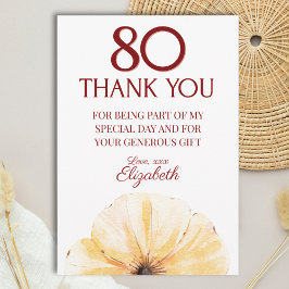 Floral 80th Birthday Thanks - Elegant Yellow Bloom Dankeskarte