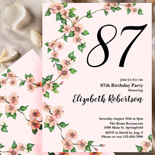 Floral 87th Birthday Invitation in Blush Pink Einladung