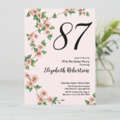 Floral 87th Birthday Invitation in Blush Pink Einladung (Stehend Vorderseite)