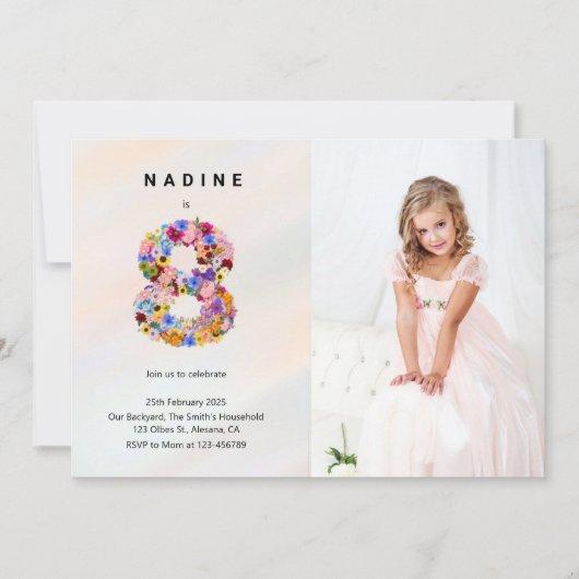 Floral 8. Geburtstag Einladung Frühling Moderner S (Vorderseite)