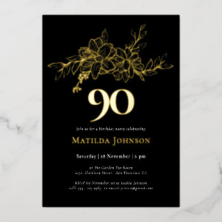 Floral 90. Geburtstag Gold Foil Einladung