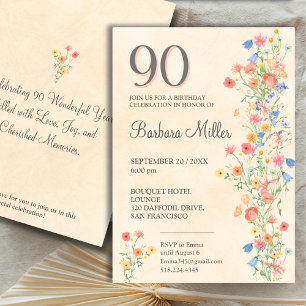 Floral 90. Geburtstag - Wildblumen 90 Jahre Party Einladung