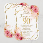 Floral 90th Birthday Invitation Einladung (Vorne/Hinten)
