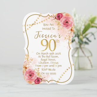 Floral 90th Birthday Invitation Einladung