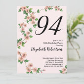 Floral 94th Birthday Invitation in Blush Pink Einladung (Stehend Vorderseite)