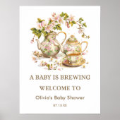 Floral A Baby Brewing Baby Dusche Willkommen Poster (Vorne)
