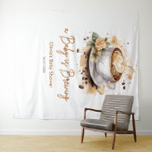 Floral A Baby is Brewing Brown Coffee Baby Shower Wandteppich (Beispiel (Horizontal))