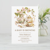 Floral A Baby wird Babydusche brauen Einladung (Stehend Vorderseite)