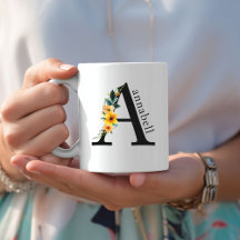 Floral-A-Monogramm-Tasse mit bearbeitbarem Namen