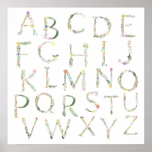 Floral ABC Alphabet Kinderzimmer Art Poster (Vorne)
