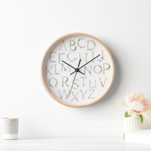Floral ABC Alphabet Kinderzimmer Kinderzimmer Uhr