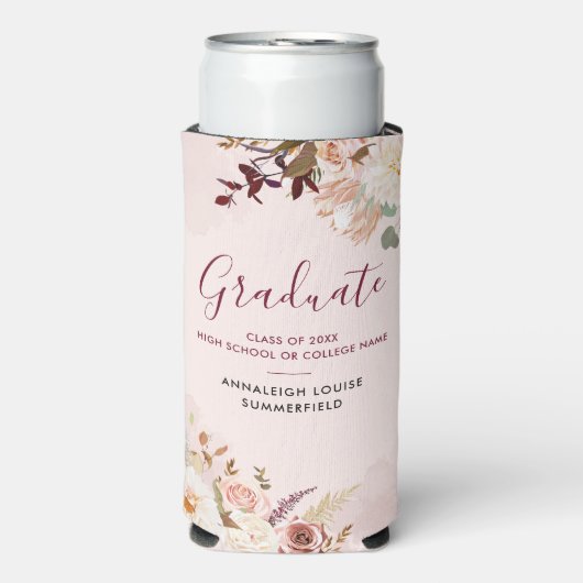 Floral Abschluss 2024 Script Personalisiertes Part Selters Dosenkühler (Seltzer Vorderseite)