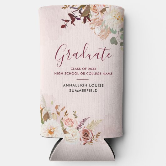 Floral Abschluss 2024 Script Personalisiertes Part Selters Dosenkühler (Vorderseite)