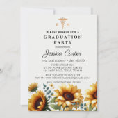 Floral Abschluss Nurse Sunflowers Typografie Einladung (Vorderseite)