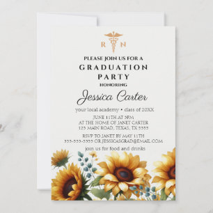 Floral Abschluss Nurse Sunflowers Typografie Einladung