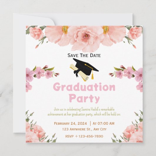 Floral Abschluss Save the Date Karte (Vorderseite)