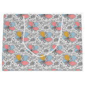 Floral Abstract Doodle Art Style Pink Blue Yellow Große Geschenktüte (Vorderseite)