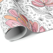 Floral Abstract Doodle Art Style Pink Peach Geschenkpapier (Rolleneckpunkt)