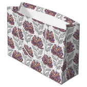 Floral Abstract Doodle Art Style Pink Purple Große Geschenktüte (Rückseite Schrägansicht)