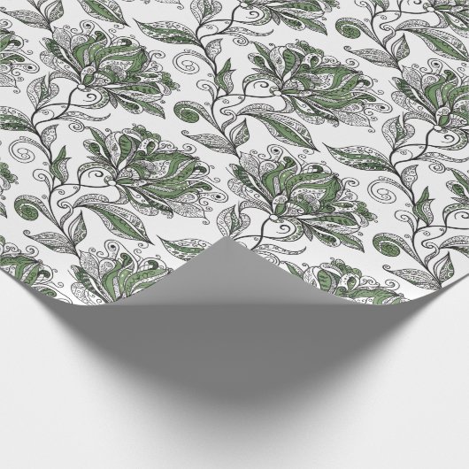 Floral Abstract Doodle Art Style Shades of Green Geschenkpapier (Ecke)