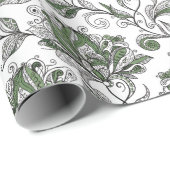 Floral Abstract Doodle Art Style Shades of Green Geschenkpapier (Rolleneckpunkt)