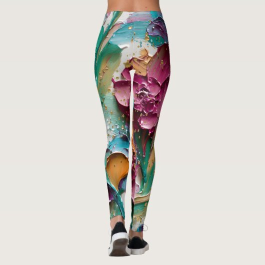 Floral Abstract Paint Pattern – Artistic Modern  Leggings (Rückseite)