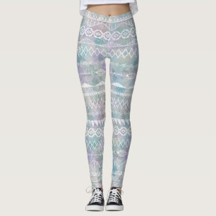 Floral Abstrakt Aztec Tribal Lila blaues Muster Leggings