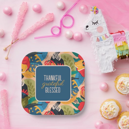 floral Abstrakt dankbar dankbar, gesegnet Pappteller (Party)