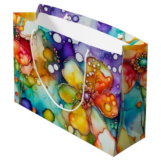 Floral Abstrakte Alkoholtinte Große Geschenktüte (Rückseite Schrägansicht)