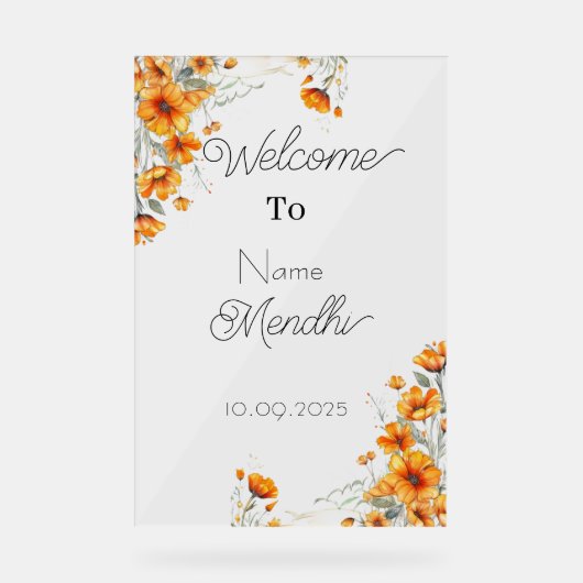 Floral Acrylic Mendhi Acrylschild (Vorderseite)