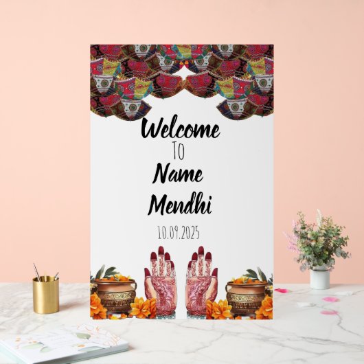 Floral Acrylzeichen Mendhi Acrylschild (Hochzeit)