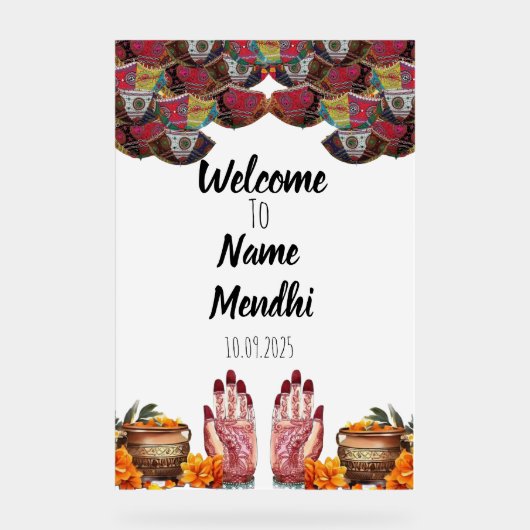 Floral Acrylzeichen Mendhi Acrylschild (Vorderseite)